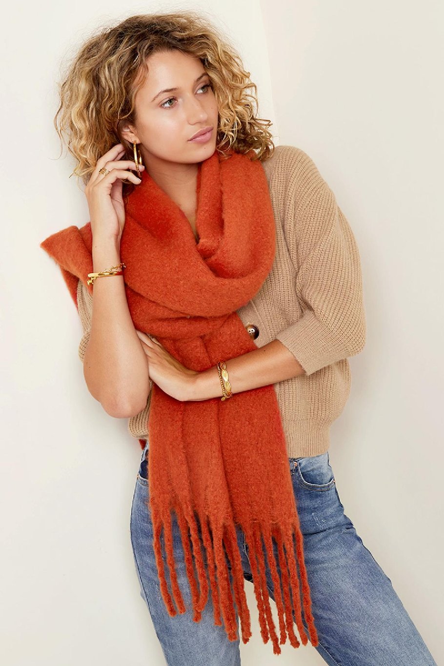 Warm winter scarf solid color brown Polyester Picture7